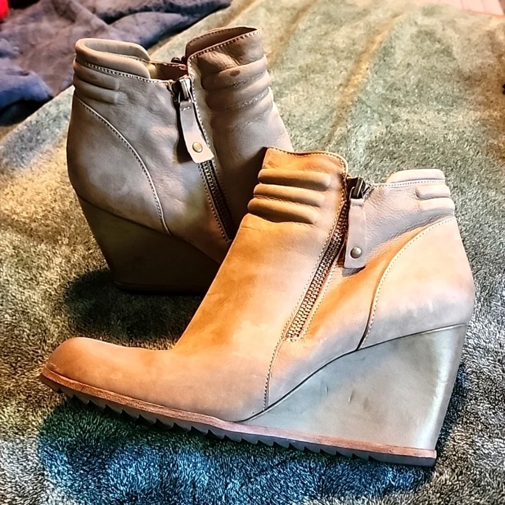 Beige Nude Western Boho Comfort Nordstrom Ankle Wedge Boot Zipper